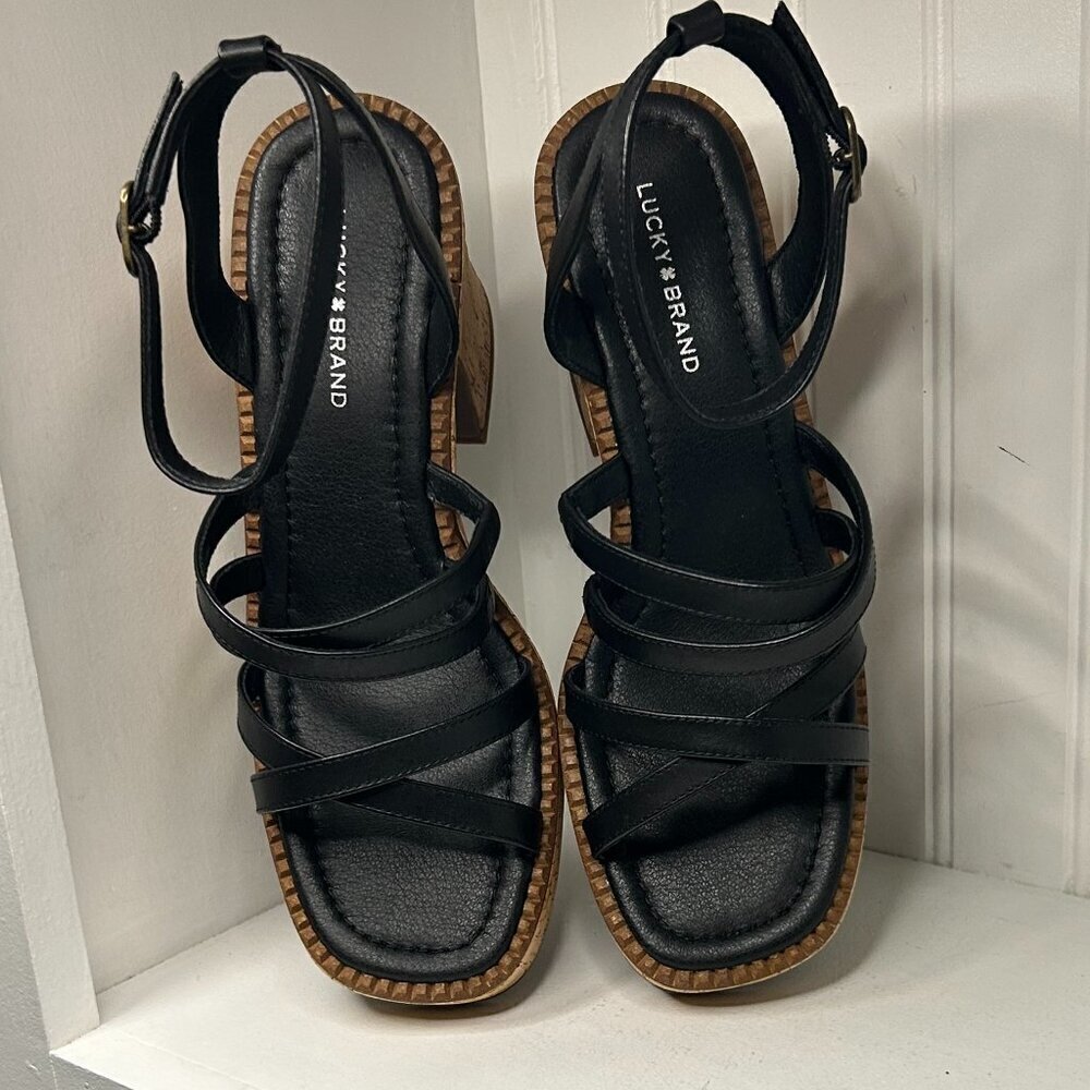 Lucky Brand Women's Taiza Platform Sandal Heeled in Black Size 8.5 - Picture 2 of 9